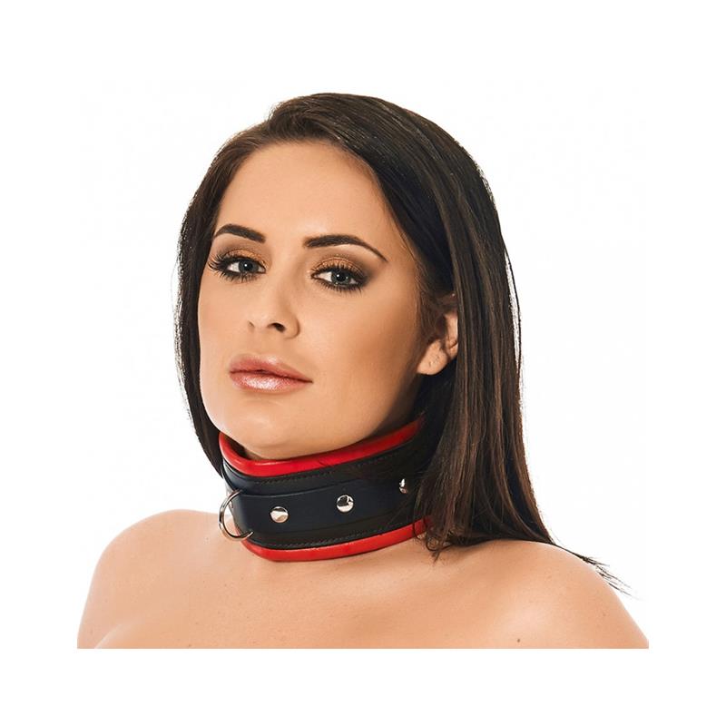 Collar Ancho Cuero Negro y Rojo M/L