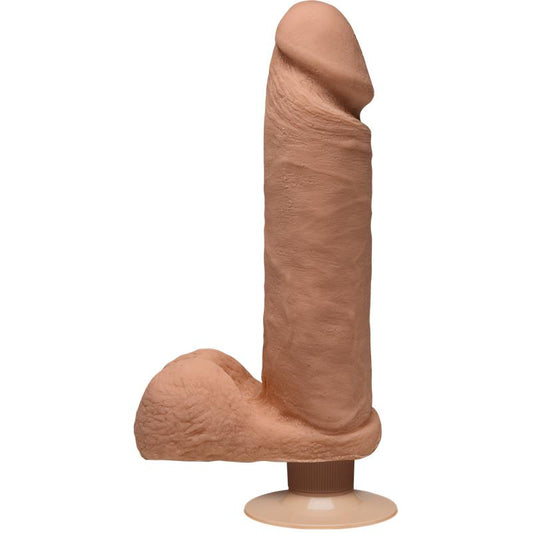 Dildo Dual Density Perfect D con Vibración y Testículos 8 Caramel